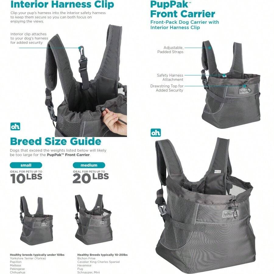 Pzw Outward Hound PupPak - Transportador Frontal Para Perro Mediano Gris Mochila Para Mascotas Pequeñas De Hasta 20 Libras Correas Acolchadas Malla Transpirable Resistente Al Agua Clip De Seguridad9319 - Black - View 1