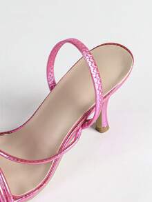 春夏女士玫红色方头细高跟凉鞋，性感派对时尚简约舒适高跟鞋，拉长腿部线条 - 玫紅色 - 查看 7