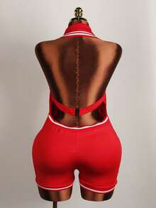 Mono de verano sexy de unicolor, ajustado, sin mangas, con cuello halter, espalda descubierta y escote pronunciado, para uso en club, para mujeres