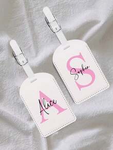 Personalized Luggage Tag With Custom Initials & Name,Stylish Retro Print Suitcase Identifier,Pu Material,With Your Letters (A-Z) , With Privacy Cover Name Card, Luggage For Travel,Suitcase Accessory, Chic Accessory, Highquality Finish, Wedding Party,Elegant Luggage Identifier For Suitcases, Bags, Travel Organization,Travel, For Wedding, Birthday, Travel Gift, Party Favors, And Gifts, Ideal Bridesmaid Present,For Women/Men,Travel Essentials - 彩色 - 查看 5