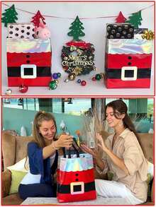 20 Pcs Christmas Gift Bag With Laser Engraved Handle, Holographic Santa Design - Christmas Bags, Gift Bags, Party Gift Bags,Non-Woven Bag ,9.05x8.66x4.3in Large Capacity Gift Bag, Suitable For Party Carrying, Suitable For Birthdays, Anniversaries,Gift Exchange, Baptisms, Christmas Gifts, Etc - Multicolor - View 5