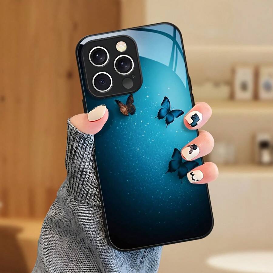 Funda de Teléfono de Vidrio Templado para iPhone 16, 16e, 15 Pro Max, 14 Plus, 13, 12, 11 Pro Max - Cubierta Protectora Oscura y Moderna (OT6458) - Colores mixtos - Ver 1