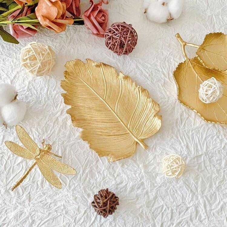 Small Leaf Shaped Trinket Dish Decorative Gold Jewelry Dish Tray Ring Hodler Dish Jewelry Organizer - LargeElmLeaf - View 5