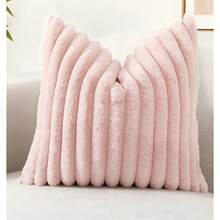 Faux Fur Cozy Soft Striped Decorative Throw Pillow Covers,Velvet Pillowcase Cushion Case For Sofa Couch - Pink - View 8