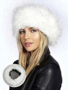 1pc Women Solid White Fuzzy Headband, Earwarmer Hair Band ,Empty Top Winter Fluffy Hat Accessories Winter - 白色 - 查看 12