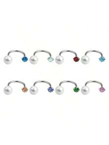 1/6 Pc Elegant Stainless Steel Zirconia Huggie Earring For Cartilage, Helix, Tragus, Nose, Septum, Lip - Sexy Style, Versatile Piercing Accessory - Silver - View 12