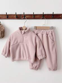 2pcs/Set Baby Girl Casual Thermal Lined Warm Long Sleeve Sweatshirt And Pants Set, Winter