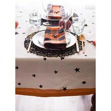 DII Colección de Mesa de Halloween con Estrellas Negras/araña Espeluznante con Borde Naranja sobre Fondo Natural Blanquecino, Lavable a máquina, Camino de Mesa de 14 x 72 Pulgadas(Estrellas negras 132.1 x 132.1 cm (Cuadrado)) - Multicolor - Ver 5