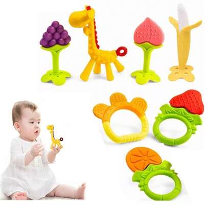 Mordederas Bebe, Mordedores de Silicona para Bebés, Unidades para Dentición, 7 Piezas, Libres de BPA, 0-12 Meses, Resistente