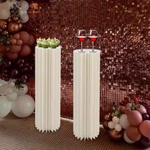 39.4in Tall Foldable Paper Columns, 2 Pcs Display Pedestals, Cream White Wedding Centerpieces Display, Cylinder Flower Stand With Acrylic Panel, Paper Pillar For Engagement, Birthday, Party, Decoration(42 Cardboard, 100.23lbs Load Capacity) - Milky - View 7