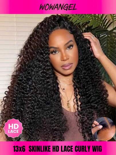 WOWANGEL 250% Density High Definition Lace Front Wig, No Glue Needed, 13x6 Full Lace Front Water Wave Wig, Pre-Plucked Curly Wig, Burmese Human Hair, Invisible Hairline, High Definition Lace Front Human Hair Wig, Natural Hairline