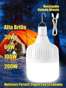 30-200W Luz de emergencia, Lámpara LED Recargable USB, Farol Multifuncional Portátil para Acampar, Luz para Tienda de Campaña, Iluminación Exterior y Jardín Impermeable IP65, Proyector LED con 3 Modos, Resistente al Agua, Lámpara Colgante para Senderismo, Pesca y Cortes de Energía - Blanco - Ver 1