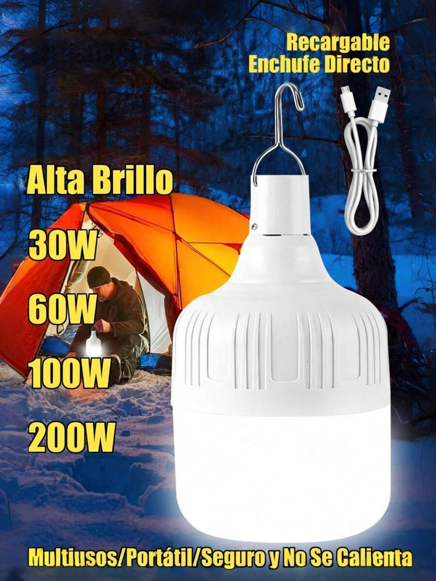 30-200W Luz de emergencia, Lámpara LED Recargable USB, Farol Multifuncional Portátil para Acampar, Luz para Tienda de Campaña, Iluminación Exterior y Jardín Impermeable IP65, Proyector LED con 3 Modos, Resistente al Agua, Lámpara Colgante para Senderismo, Pesca y Cortes de Energía - Blanco - Ver 1