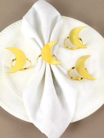 6pcs Gold Moon Napkin Rings, Suitable For Holiday Table Decoration, Napkin Holders, Banquet Napkin Clips, Minimalist Napkin Rings