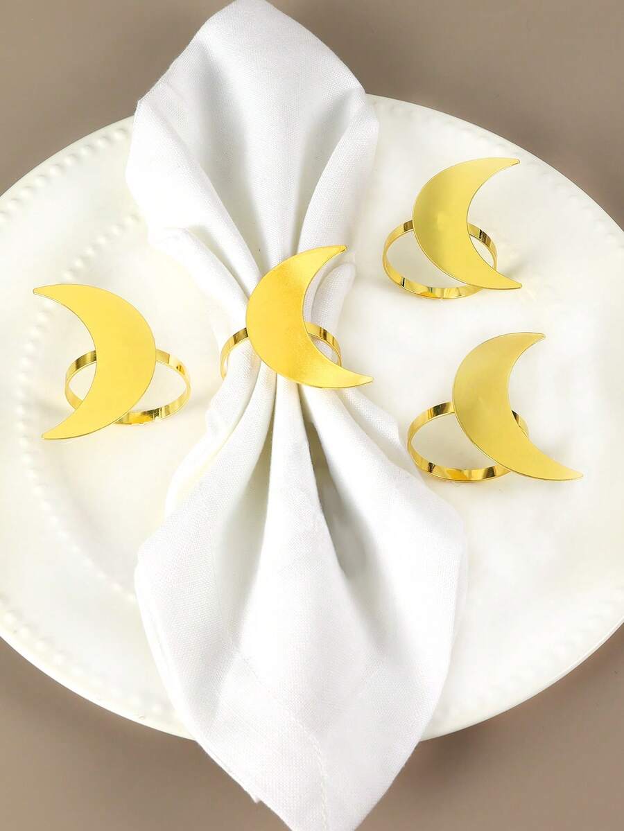 6个金色月亮餐巾环，适用于节日餐桌装饰、餐巾架、宴会餐巾夹，简约餐巾环 - 金色 - 查看 1