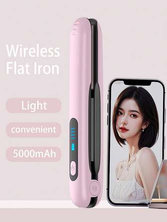 PinkSings 5000mAh Cordless Rechargeable Curling Iron, Wireless 2 In 1 Hair Straightener & Hair Curler, Travel Mini Curling Iron, Hair Straightener And Curler 2 In 1 For Long Short Hair