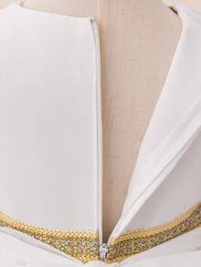 女婴长袖金属丝带刺绣雪纺派对连衣裙，适合节日庆典和家庭聚会，不含头饰 - 白色 - 查看 10