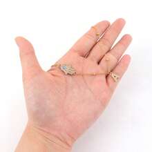 1pc Classic Fashion Pave Zirconia Initial Hamsa Hand Golden Stainless Steel Bead Chain Necklace For Women - Yellow Gold - View 3