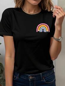 Women's Casual Short-Sleeved Round Neck Plus Size T-Shirt - Black - View 2