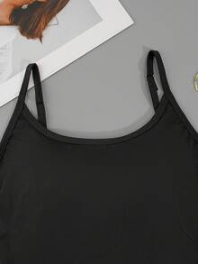 New BASICS Fashion Women With Built-In Padding Adjustable Spaghetti Strap Padded Tank Top Camisole Bra Cami Clothing Crop Bralette - Black - View 6