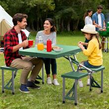 Portable Folding Camping Picnic Table With 4 Chair Seats Portable Table Set - 綠色 - 查看 5