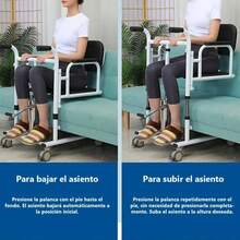 Elevador hidráulico para sillas de ruedas/pacientes de uso doméstico, equipado con una silla de transferencia con asiento dividido, silla de ducha/inodoro portátil junto a la cama y mesa - Negro - Ver 4