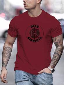 Summer Bestsellers Men's Dead Kennedy Graphic T-Shirt - Casual Burgundy Crew Neck Short Sleeve T-Shirt, Breathable Polyester, Summer Wear Supple - 黑色 - 查看 7
