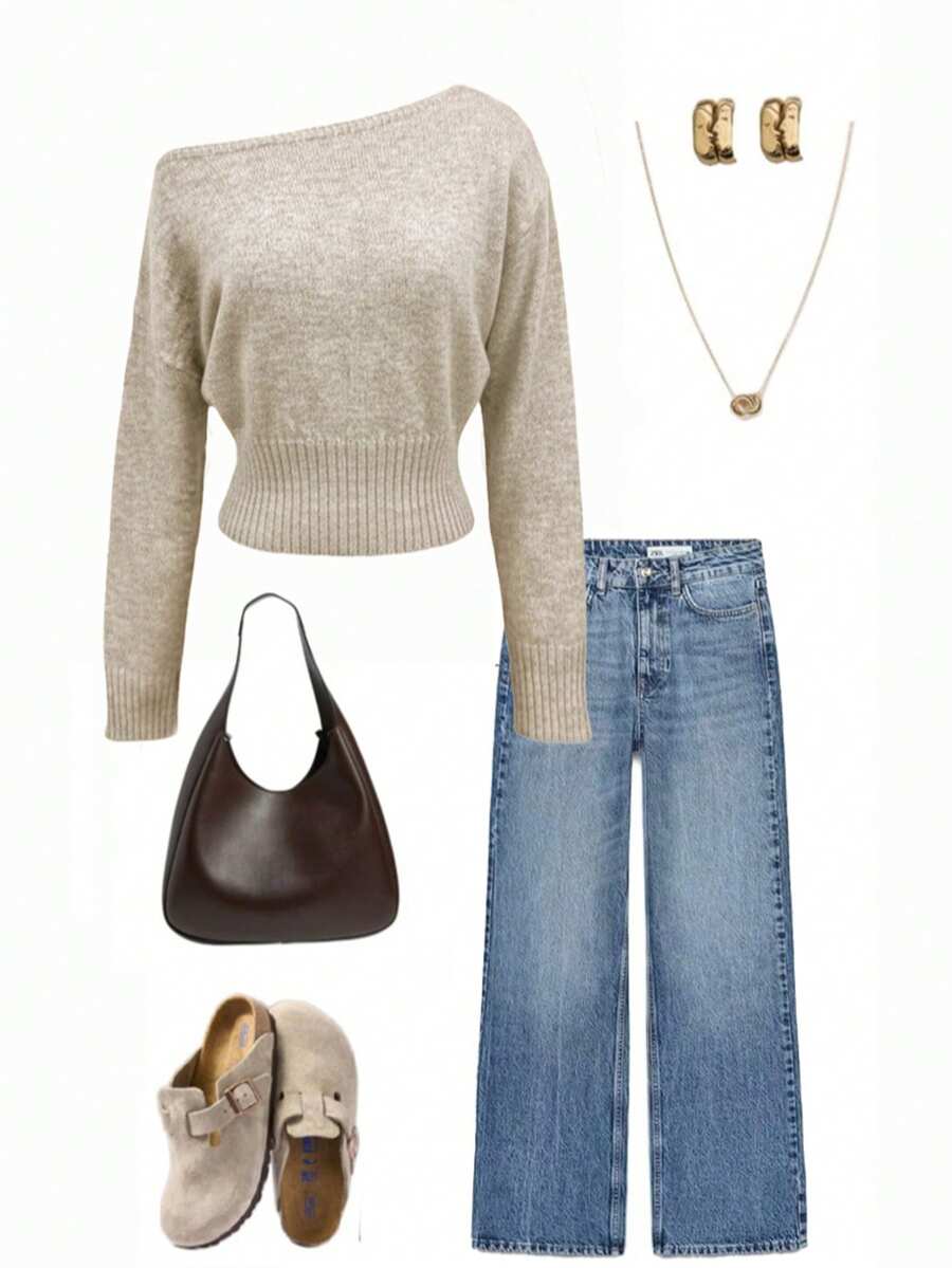 Suéter de punto sexy con hombros descubiertos, cómodo y elegante, adecuado para citas, reuniones casuales y viajes en otoño/invierno