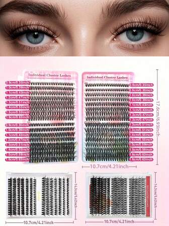 200/608 Clusters DIY Eyelash Extension Kit -8-16mm LengthsSuper Fluffy & Voluminous, C Curl Cluster Lashes With Bond & Seal, Tweezer Tool - Mixed Lengths For Home Self-Grafting