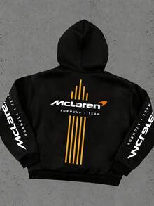 (Double Sided Printing) F1 Racing Culture Element Printing, Polyester Fiber Hooded Sweatshirt, A Must-Have Fashion Item For Autumn And Winter~Skin Friendly, Warm And Not Stuffy, Adding More Comfortable Matching Possibilities. - 黑色 - 查看 1