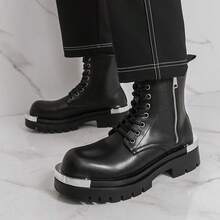 Punk-Style Metal Embellished Platform Leather Shoes - Urban Trendsetter / Retro Eye-Catching Combination. Lacquered Leather Makes You Look Taller. Chunky Derby Shoes. Size 40-46. 2025 Punk Dress Shoes. - Black - View 10