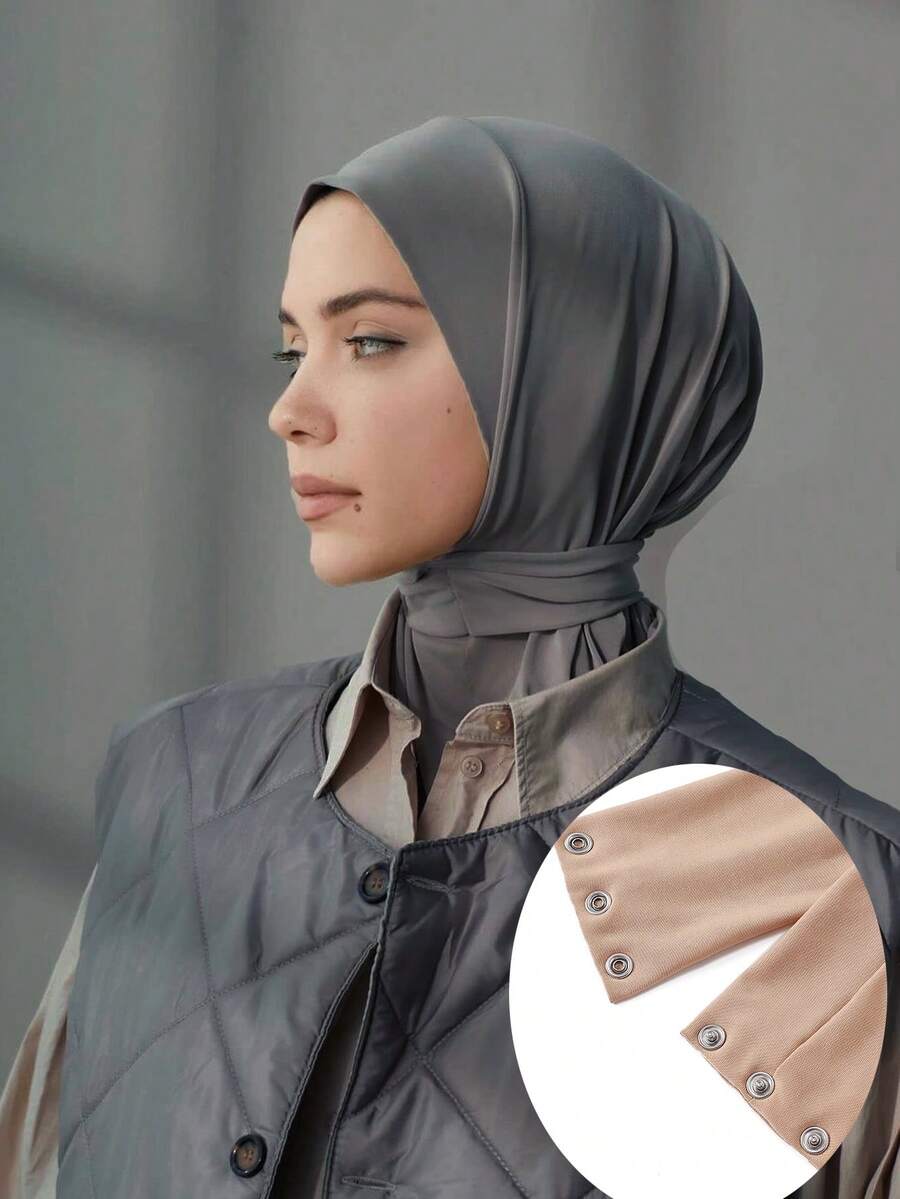 1pc Women's Convenient Button Hijab, Sports Hijab For Muslim