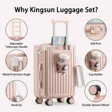 Vali xách tay 20 inch có ngăn đựng cốc và cổng USB, hành lý được TSA chấp thuận, vali du lịch chất liệu PC nhẹ với bánh xe xoay 360° (14-20-24 inch màu đen, 14-20-24 inch) Vali kéo Vali xoay Hành lý du lịch Vali cứng Vali xách tay có bánh xe Đồ dùng du lịch cần thiết cho nam nữ Cho kỳ nghỉ Cho công tác Dung tích lớn Đồ dùng du lịch Phụ kiện du lịch Túi đựng đồ du lịch Đồ dùng du lịch - Hồng - Xem 4