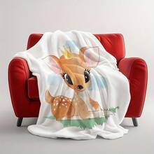 1pc Deer Princess, Cartoon Style, Cute Painting, Crown Wearing, Printed Pattern Design Plush Fabric And Blanket Set, Soft And Comfortable Flannel Blanket, Shawl Blanket, Comfortable And Warm For All Seasons, Suitable For Bed, Sofa, Camping, Car, Cinema, Travel, Lightweight, Quick-Drying And Easy To Care For, Halloween, Christmas, Holiday Gifts - Image Color - View 8