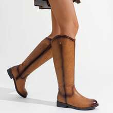 Comfyshoes Women's Knee High Boots 956 Zipper Tall Fashion Boots - 棕色PU - 查看 6