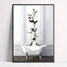 1 قطعة لوحة فنية جدارية بطباعة البطاريق في حوض الاستحمام، صورة البطريق، فن البطريق، لوحة جدارية، غرفة المعيشة، غرفة النوم، ديكور المنزل، لوحات ديكورية للحيوانات، جداريات مضحكة، طباعة لوحات فنية حديثة، هدايا إبداعية، بدون إطار 50 * 70 سم / 19.68 * 27.55 بوصة - متعدد الألوان - مشاهدة 1