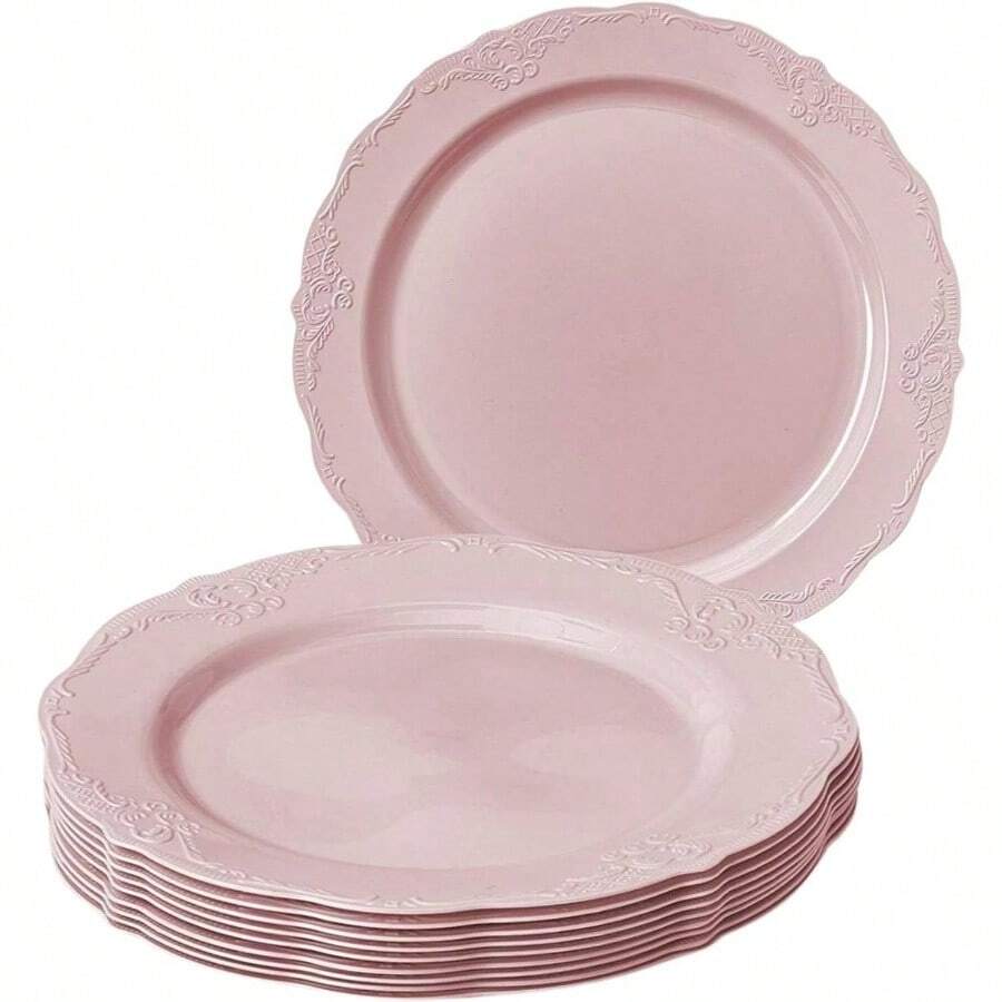 Vintage Pink Plastic Dessert Plates Set Of 10 U2013.5 Inch Party Plates With Scalloped Edges U2013 Elegant Look Tea Parties, Bridal Showers, Or Everyday Use - Má hồng - Xem 1