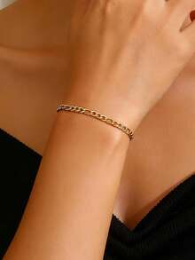 MONALLY 1pc 18K Gold Plated Luxury Charm Blade Chain Bracelet, Stainless Steel Jewelry For Women, Fashionable Gift For Valentine's Day/Chinese New Year