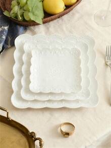 1/3 chiếc Đĩa ăn tối bằng gốm sứ dập nổi phong cách Châu Âu - Đĩa ăn sáng hình con bướm, Đĩa đựng món ăn phụ tinh tế cho bữa trà chiều tại nhà và văn phòng, Đĩa tráng miệng, Đĩa đựng mì ống bít tết, Đĩa đựng salad trái cây - Tấm phù điêu vuông - Xem 9