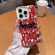 1pc TPU Material Red Artistic Graffiti "Amore" Letter Pattern Phone Case Compatible With IPhone 17 Pro Max/17/16 Pro Max/15/13/12/11, S20 FE/A15/S24/A55, Redmi Note 11/Note 12/Note 13 Pro, Full Coverage Anti-Drop Soft Protective Phone Cover - White - View 4