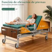 Cama eléctrica multifuncional con inclinación lateral mediante control remoto, cama médica eléctrica, altura regulable, con ruedas con freno, incluye colchón, cama médica para uso doméstico - Verde - Ver 4
