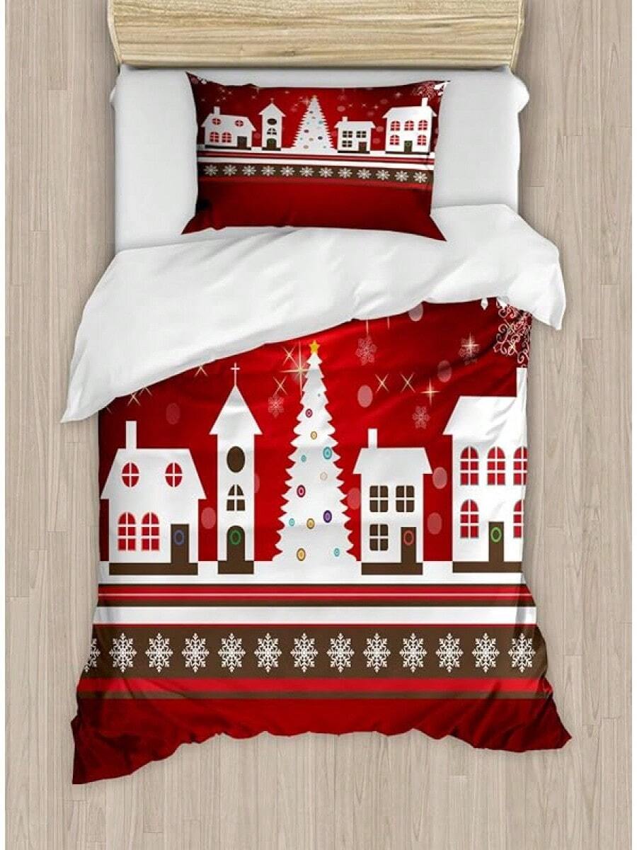 Winter Duvet Cover Set, Merry Theme Delicate Snowflakes, Vintage Holiday Pattern, 3 Piece Bedding Set With 2 Pillow Shams, Size, Teal White - 紅寶石 - 查看 1
