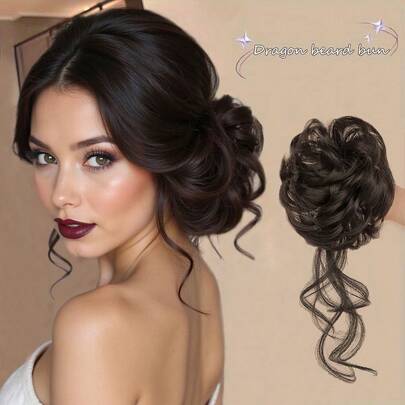 合成纤维凌乱发髻发圈，自然蓬松仿发髻甜甜圈发饰，女士时尚发饰