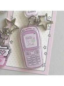 1pc Cute Cartoon Pixel Art Keychain - Kawaii Retro 8-Bit Character With Heart And Clover, Light Pink And White With Black Eyes, Bunny Design, Suitable For Bags, Keys, Christmas Gift - Multicolor - View 12