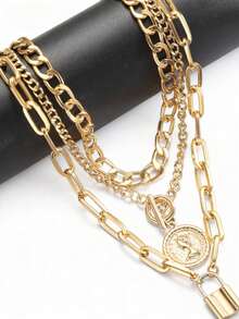 1 set de collier à chaîne vintage, convient pour les vacances, les fêtes, les cadeaux et le port quotidien - Doré - Voir 5