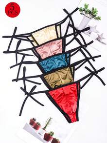 5 Pieces Of Men's Sexy Strap Thong Underwear - Men's Fashionable Satin Low Waist Underwear, Fashionable And  Men's Bikini Underwear, Cool And Comfortable Strap Design, Suitable For Daily And Casual Wear - Multicolor - View 1