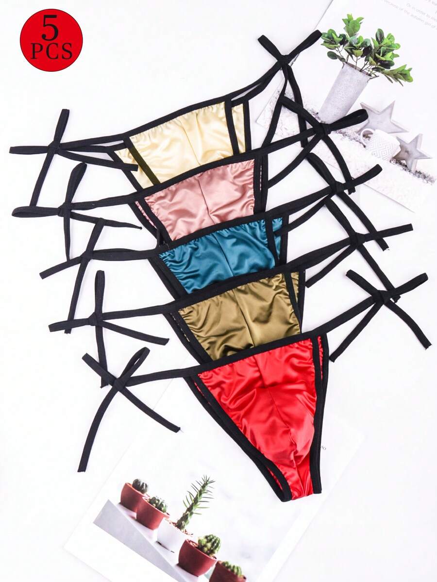 5 Pieces Of Men's Sexy Strap Thong Underwear - Men's Fashionable Satin Low Waist Underwear, Fashionable And  Men's Bikini Underwear, Cool And Comfortable Strap Design, Suitable For Daily And Casual Wear - Multicolor - View 1