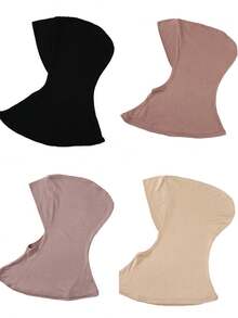 4 Peças/Conjunto Touca Interna Modal de Cor Sólida Com Capa Para o Pescoço, Elástica, Macia e Respirável para Mulheres, Lenço, Chapéu, Acessórios de Abaya, Véu Diário