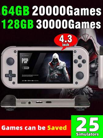 M17 เครื่องเล่นเกมคอนโซลพกพาย้อนยุค พร้อมเกมในตัว 20,000+/30000+ เกม หน้าจอ IPS 4.3 นิ้ว ระบบ Linux/Emelec เครื่องเล่นเกมพกพาแบบชาร์จไฟได้ย้อนยุค - 64GB/128GB