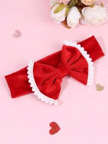 1pc Red Christmas Bow Headband For Baby Girls Soft Hairband Cute Pom Pom Hair Band Warm Tone Head Bead Fall Winter Hair Hoop Baby Hair Accessories - Red - View 5